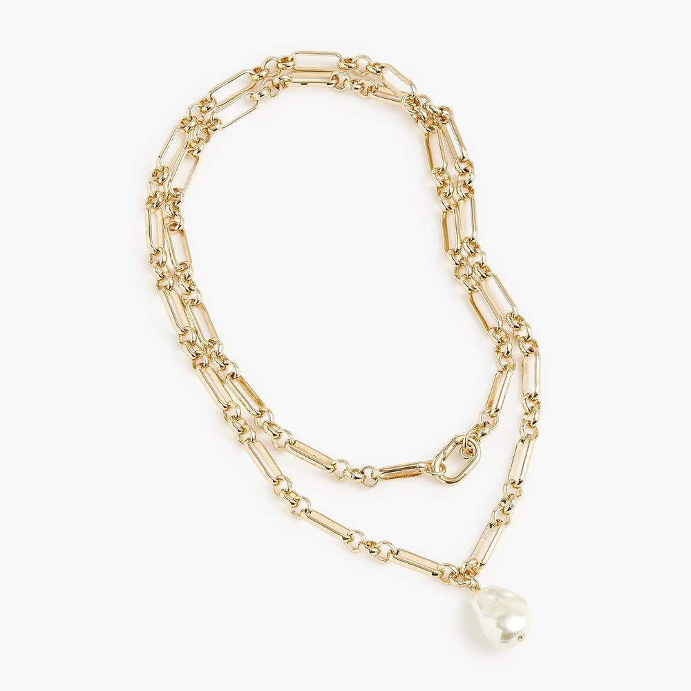 NWOT J Crew Factory Double-Wrap Gold-Tone Pearl-Effect Necklace 38.5"
